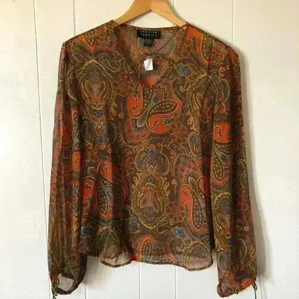 Spenser Jeremy Paisley Silk Top Blouse Size 14